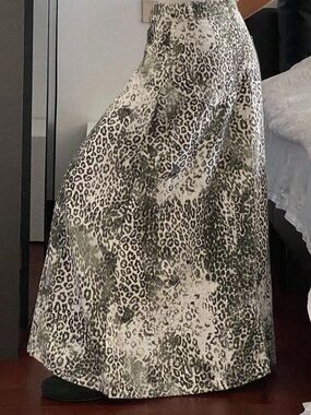 Olive Leopard Print Maxi Skirt